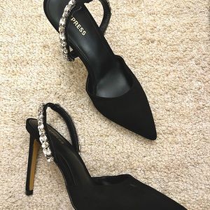 Express Rhinestone Embellished Ankle Strap Heels Size 6.5